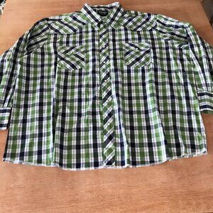 Wrangler Western Shirt Men 3XL Green Plaid Snap Button Up Pocket Long Sleeve